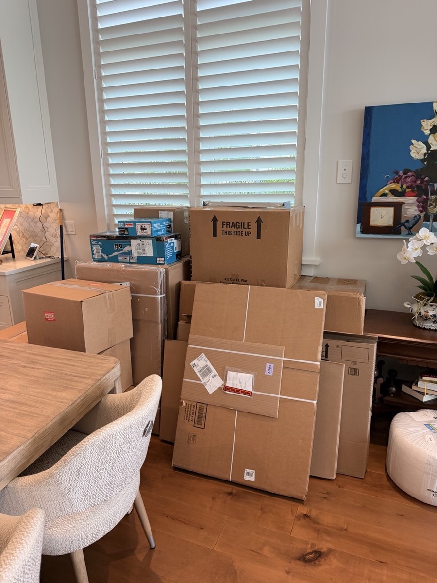 Packed boxes staged in a client home