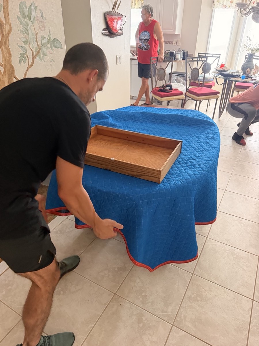 Furniture protected with moving blankets