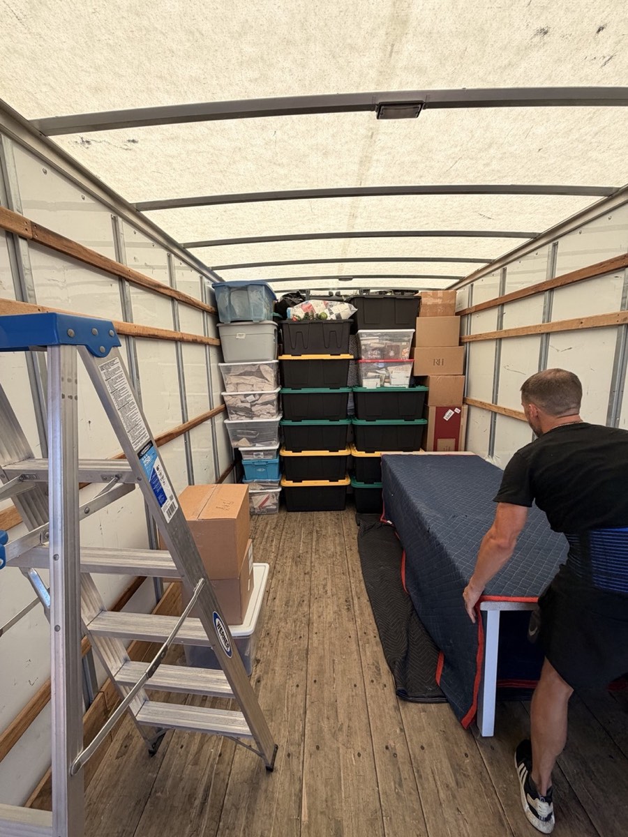A carefully packed moving truck